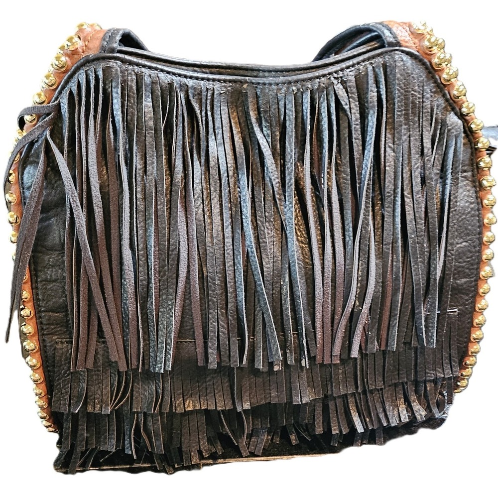 Big Budda Fringe Black Front Grayson Hobo Shoulder Studded Handle